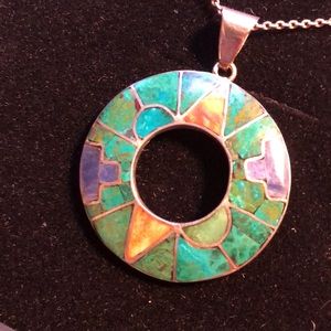 950 Stainless Steel Tribal Stone Circular Necklace